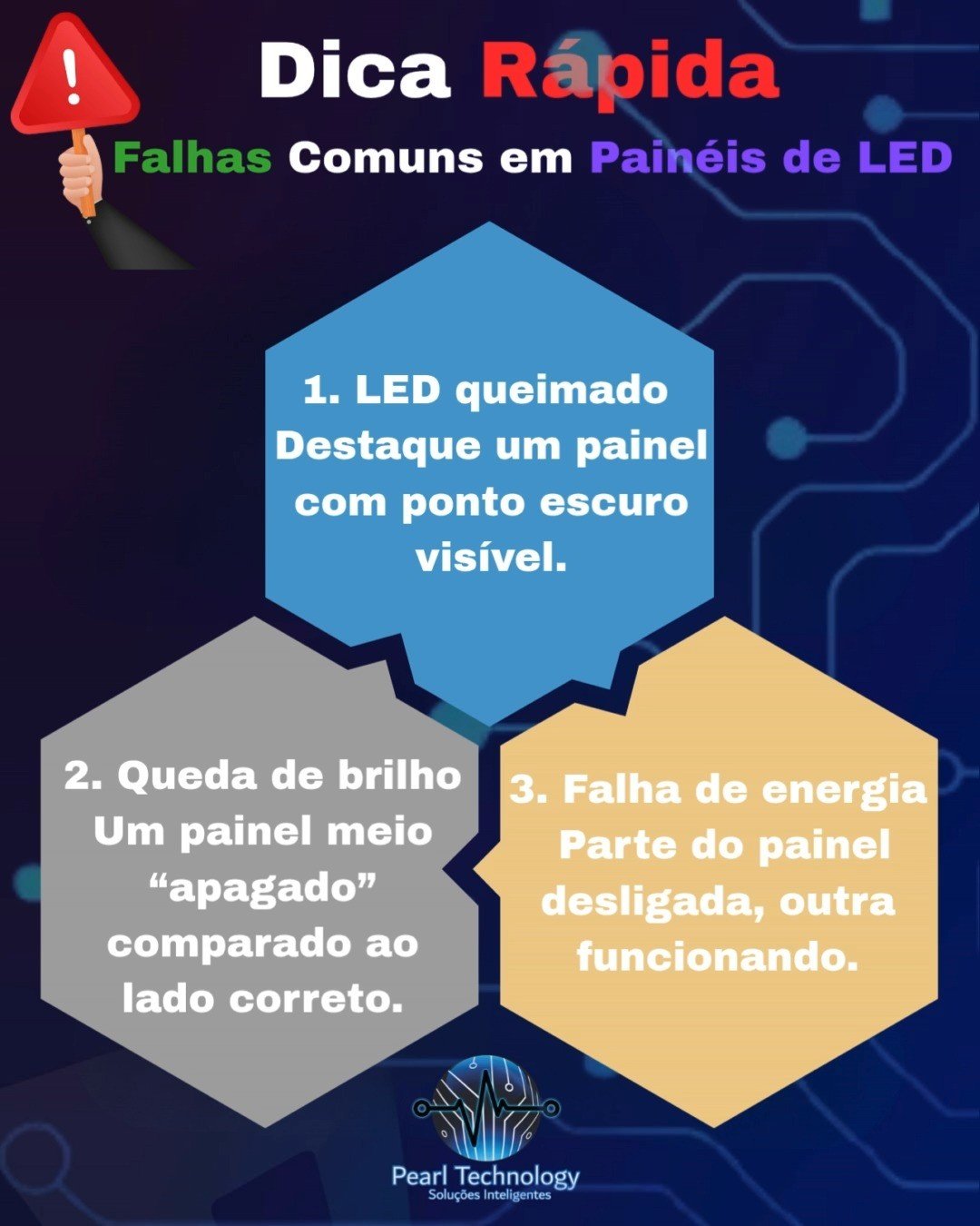 Você sabia que pequenos sinais visuais no seu painel de LED podem indicar falhas maiores no sistema? ⚠️ LED queimado ⚠️ Queda de brilho ⚠️ Falha de alimentação São problemas comuns — e quanto mais rápido identificados, mais simples (e barato) o reparo. 🔧 Na Pearl Technology, nosso time técnico é especializado em diagnóstico rápido…